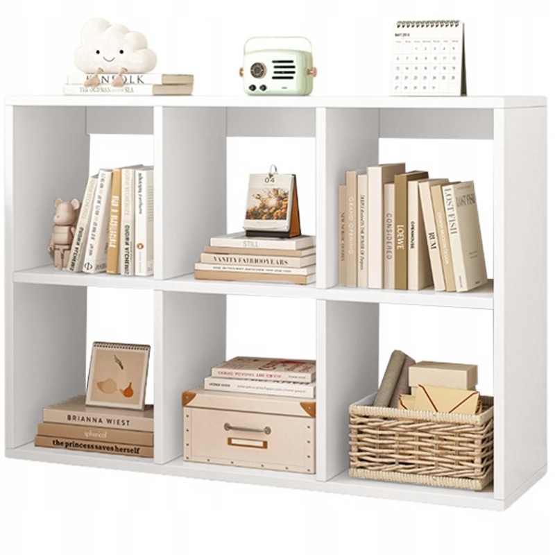 Regál 6 Polic Na Knihy Bílá Otevřená Skříňka Moderní Loft 100x63x30 cm