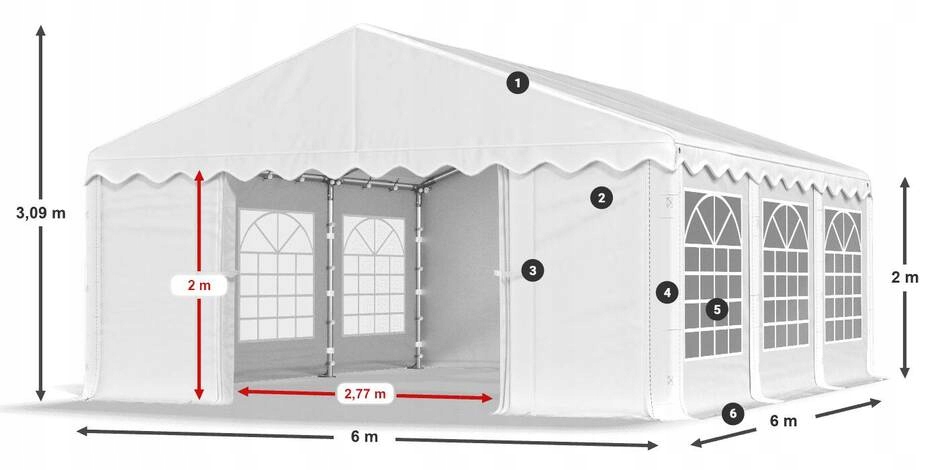 Namiot Ogrodowy Imprezowy Przemysłowy Magazynowy - LETNI BIAŁY ABIKO 6x6m Szerokość 6 m