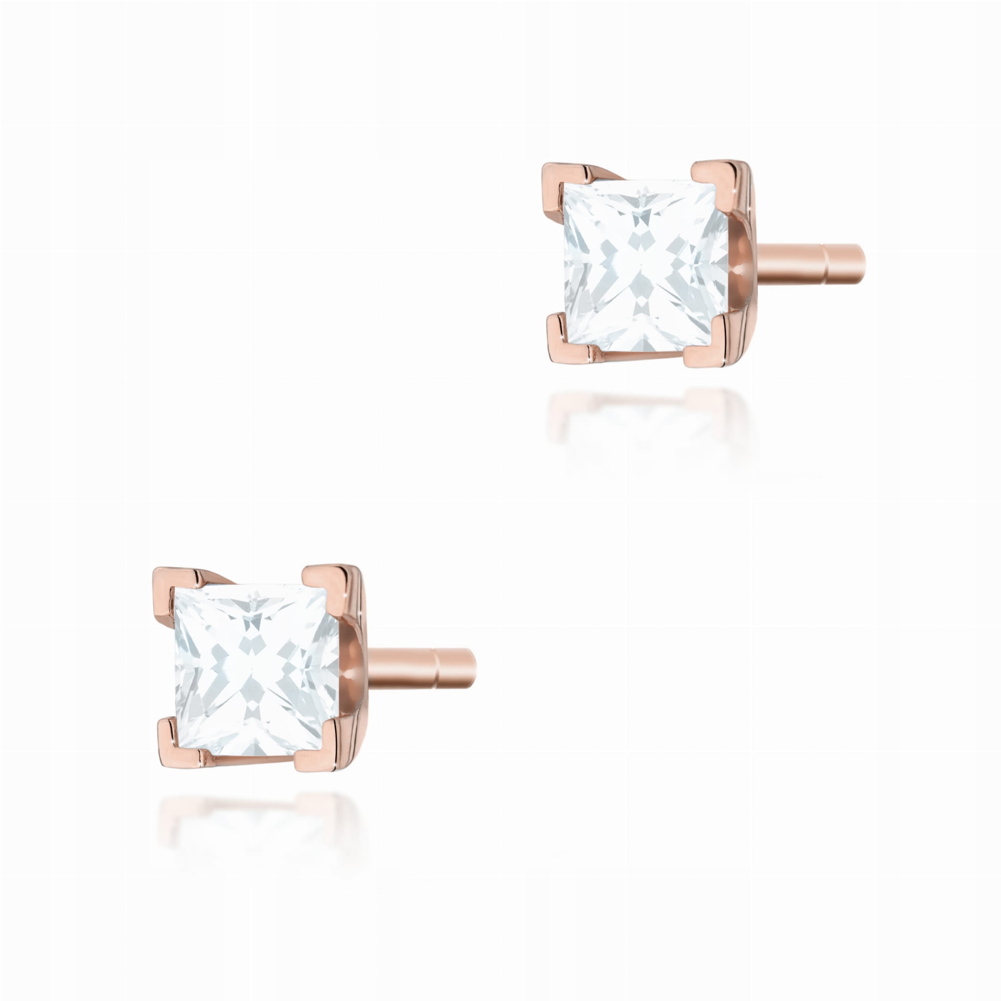 Zlaté náušnice 585 s diamantem 2x0,15 ct růžové zlato, módní efektní vzor