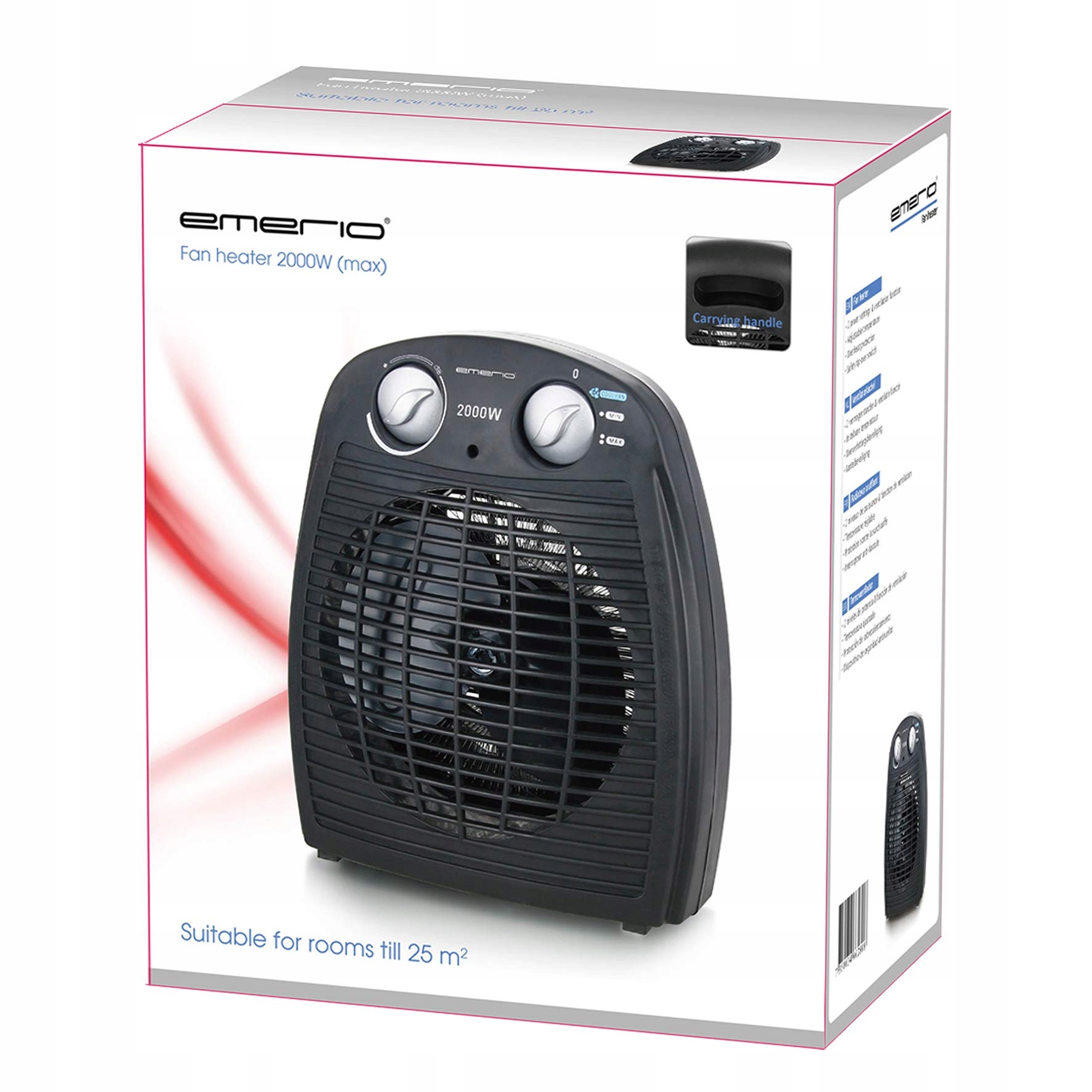EMERIO Kompaktowy Przenośny Termowentylator 2000W Termostat Uchwyt 20m² — miniatura 7