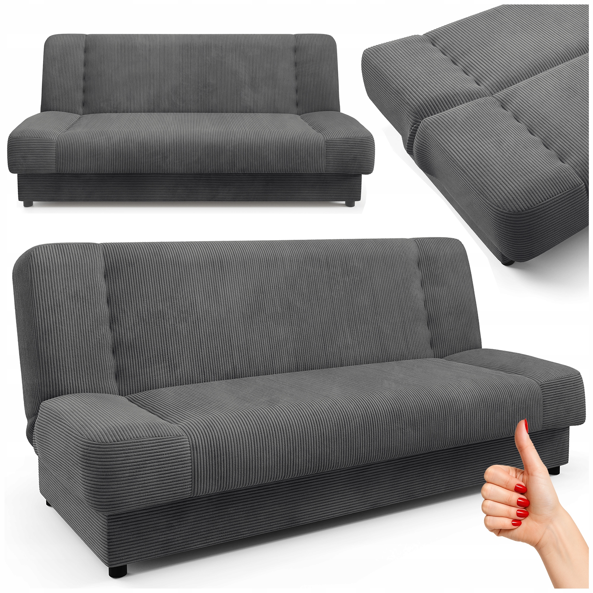 Sofa Rozkładana Wersalka Ciemnoszara Dwuosobowa Z Funkcją Spania Piano