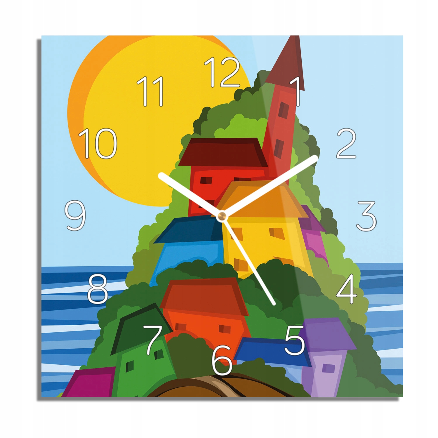 Domy hora slunce skleněné nástěnné hodiny 30x30 tiché