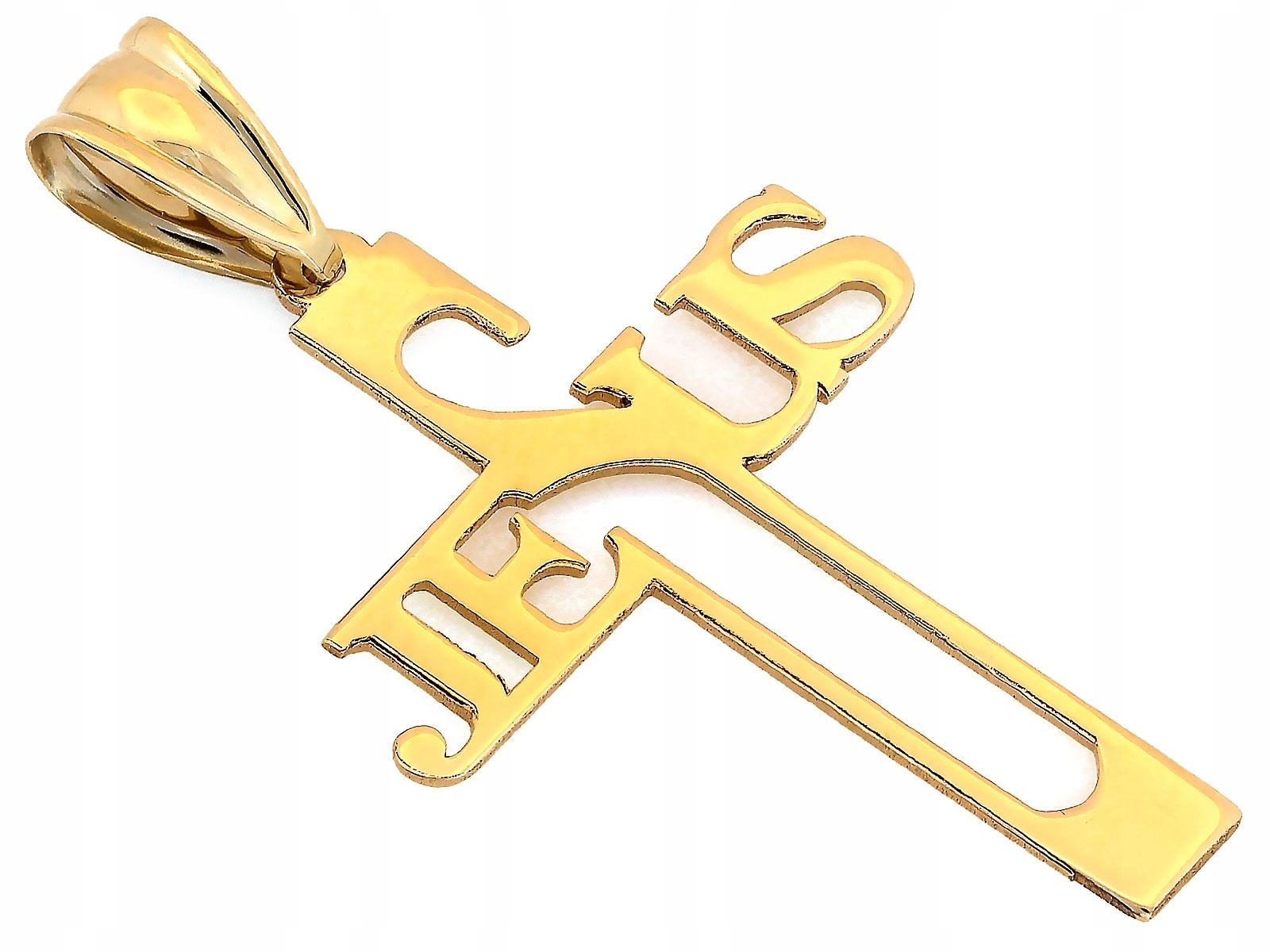 Kultovní zlatý křížek 585 s nápisem Jesus žluté zlato elegantní dárek 14k