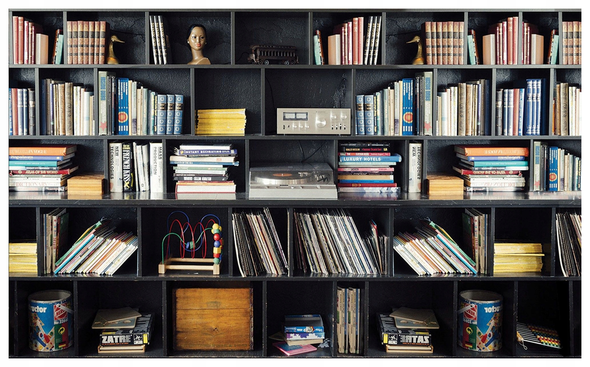 Fototapeta flizelina Knihovna Regál Vintage Knihy Hudba 416x254 lepidlo