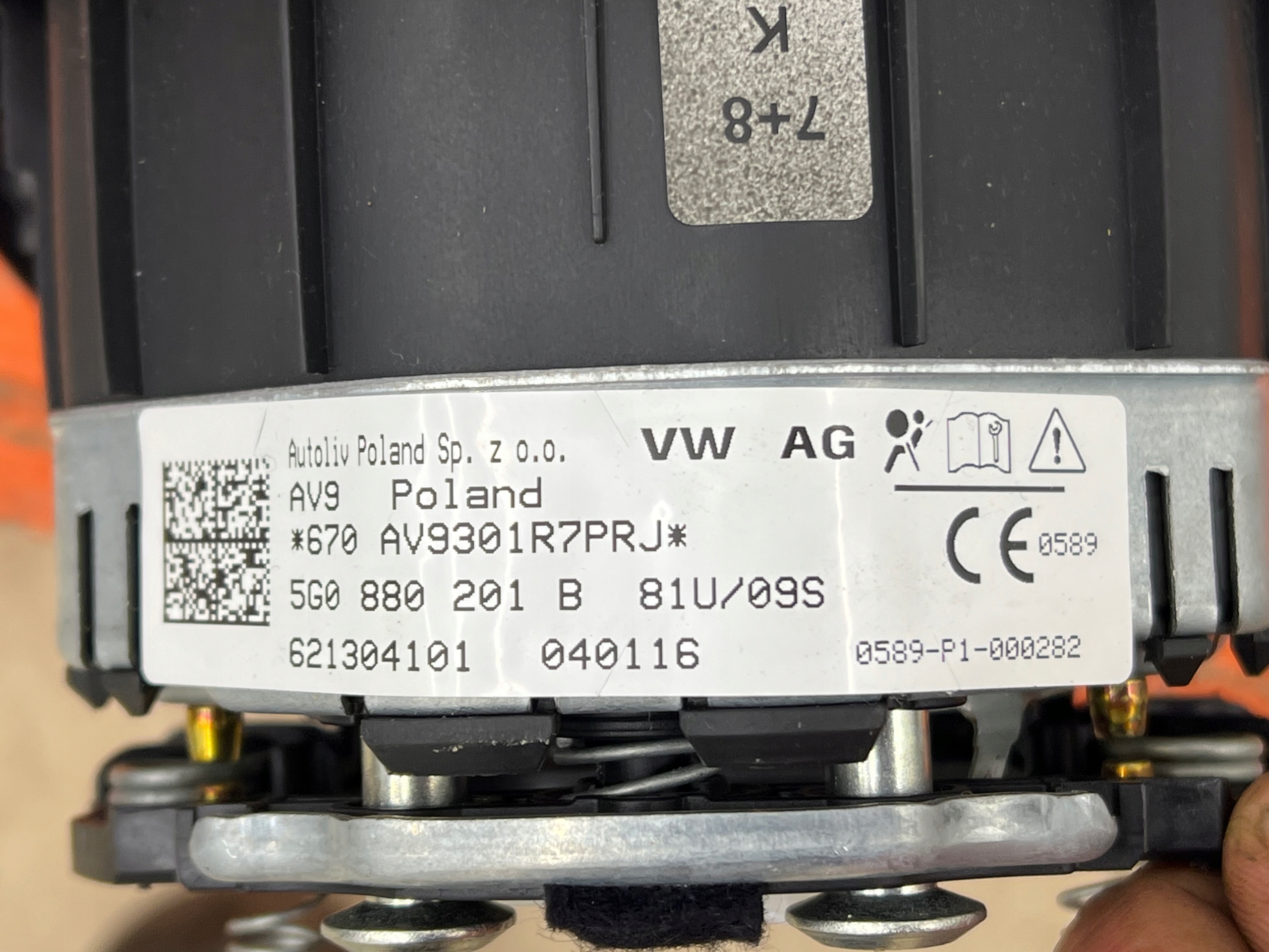 VW GOLF VII 7 console complete airbag WYSTRZELONA