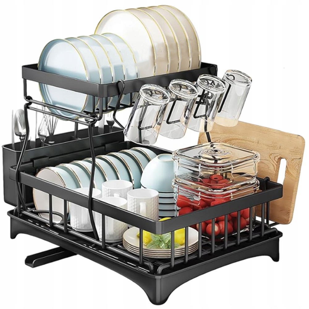 Levně Odkapávač Na Nádobí Odkapávač S Odtokem Dvouúrovňová 42x30x32 Černá