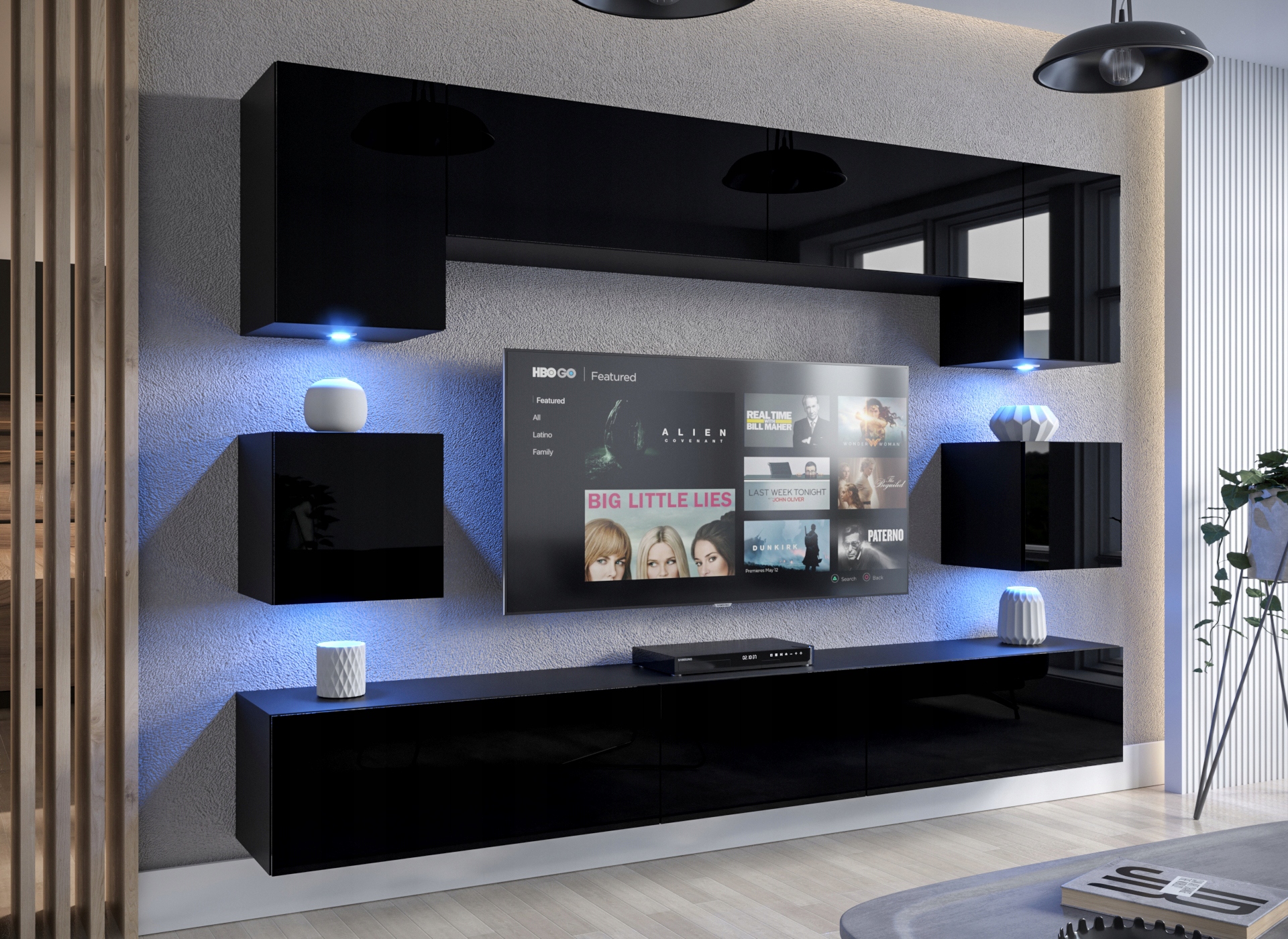 

Meblościanka Nowara N1 Salon Led czarny połysk 1A