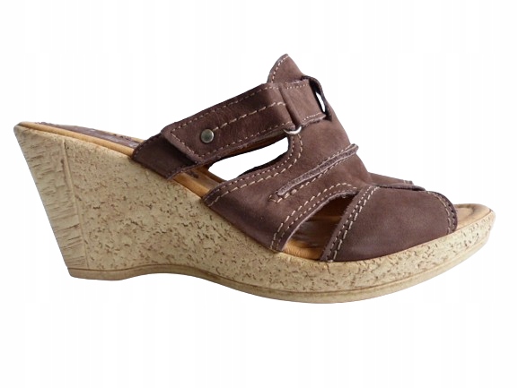 Nazouváky na koturnu lehké kožené se zapínáním na suchý zip Contes 40