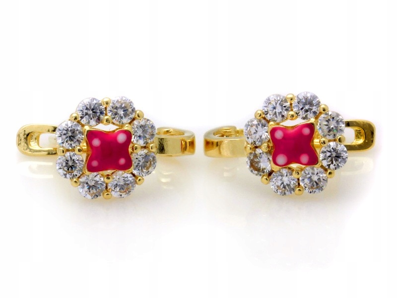 Náušnice zlaté pr 585 s zirkony a růžovým smaltem 1.33 g motýlci