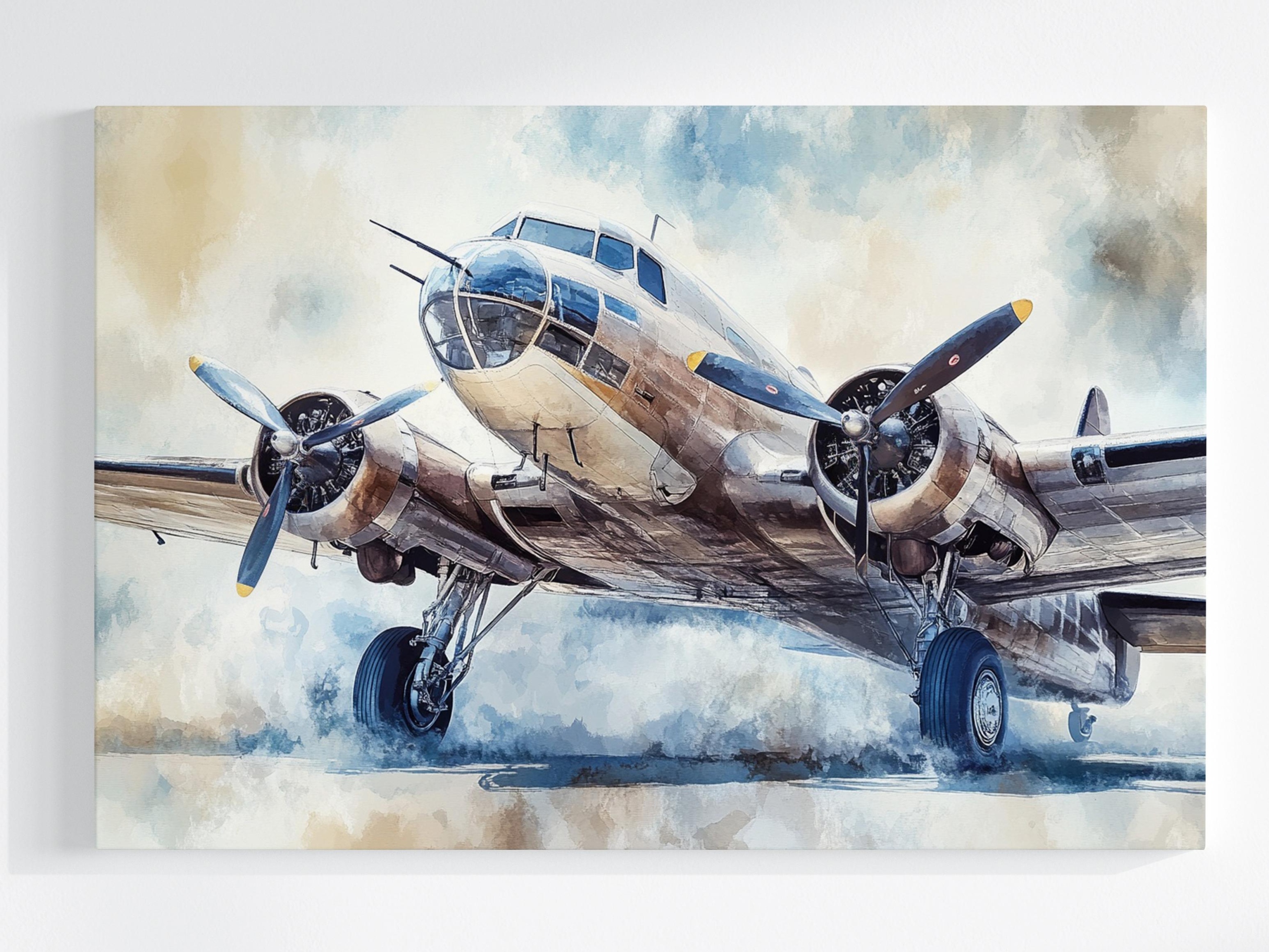 Obraz Na Plátně Canvas Vojenský Letadlo Retro Vintage Akvarel 120x80