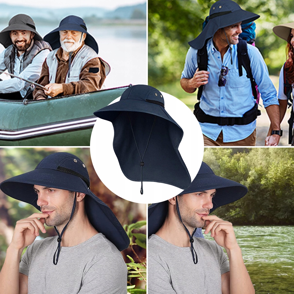 CZAPKA WĘDKARSKA UNISEX, KAPELUSZ PRZECIWSŁONECZNĄ ANTY-UV Z NAKARCZKIEM Rozmiar (obwód głowy w cm) uniwersalny