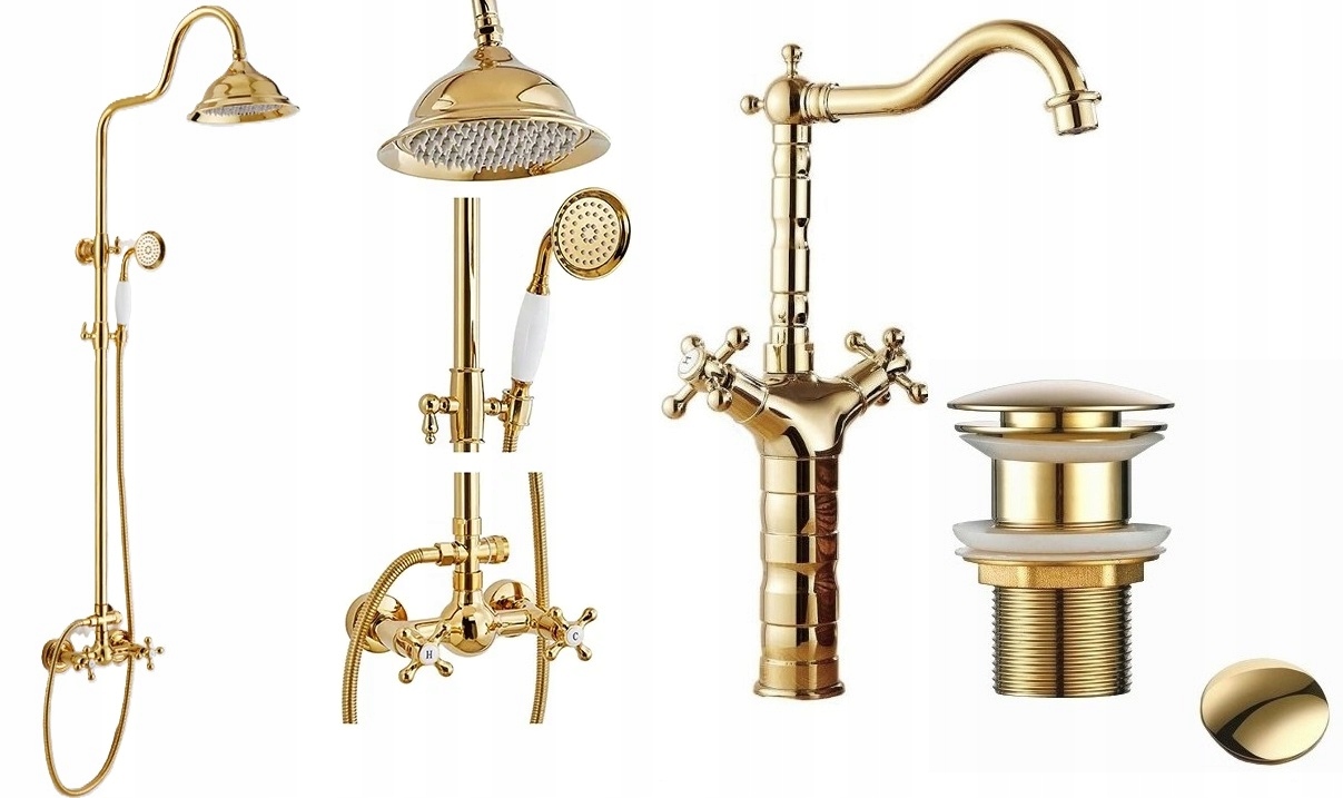 Kúpeľňová batéria so zlatou sprchou Old Retro Gold sada