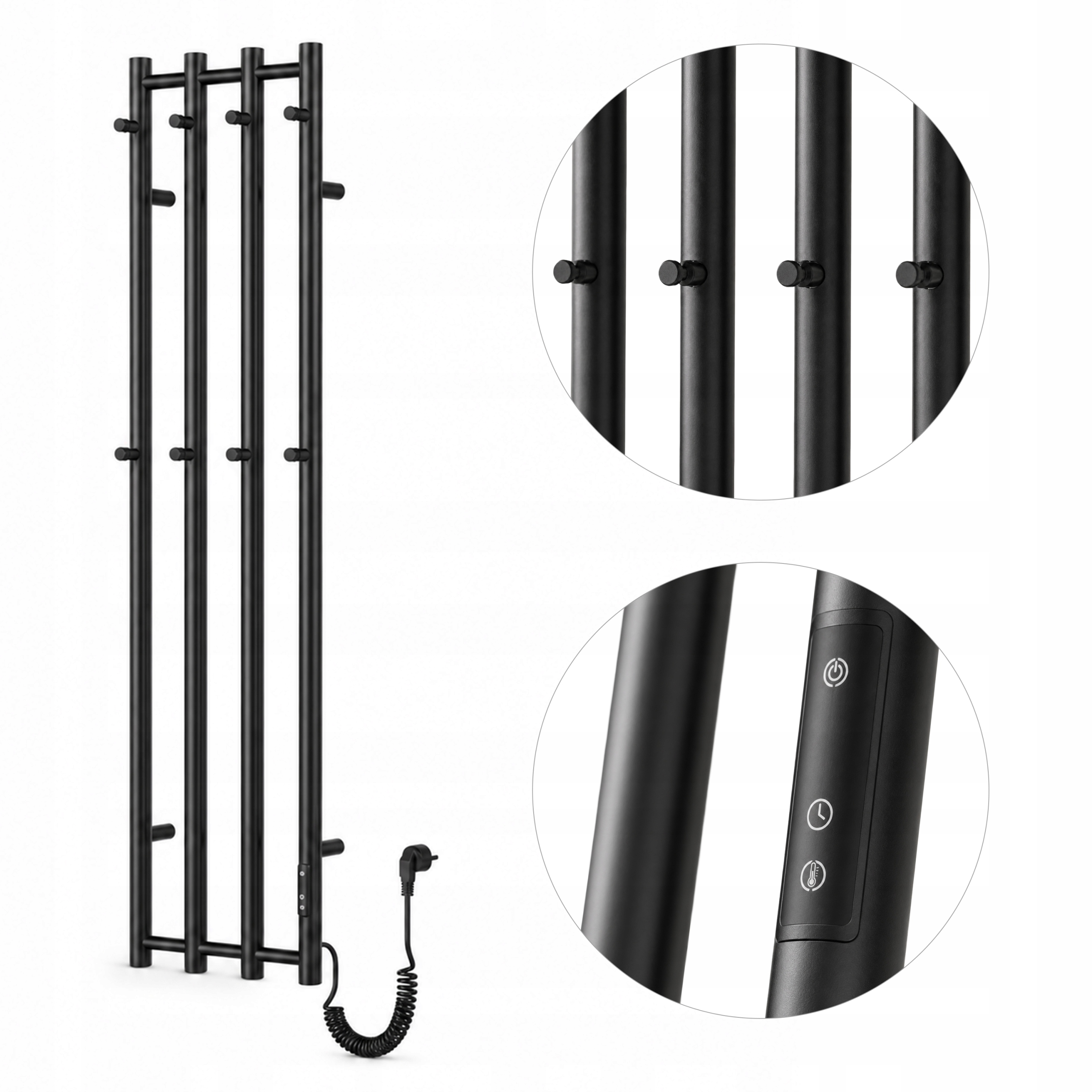 Velair Zen Grzejnik Łazienkowy Elektryczny 250W z wieszakami Czarny 140cm