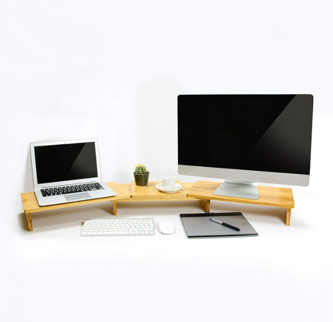 Dvojitý stolík, stojan, monitor, notebook, bambusové drevo