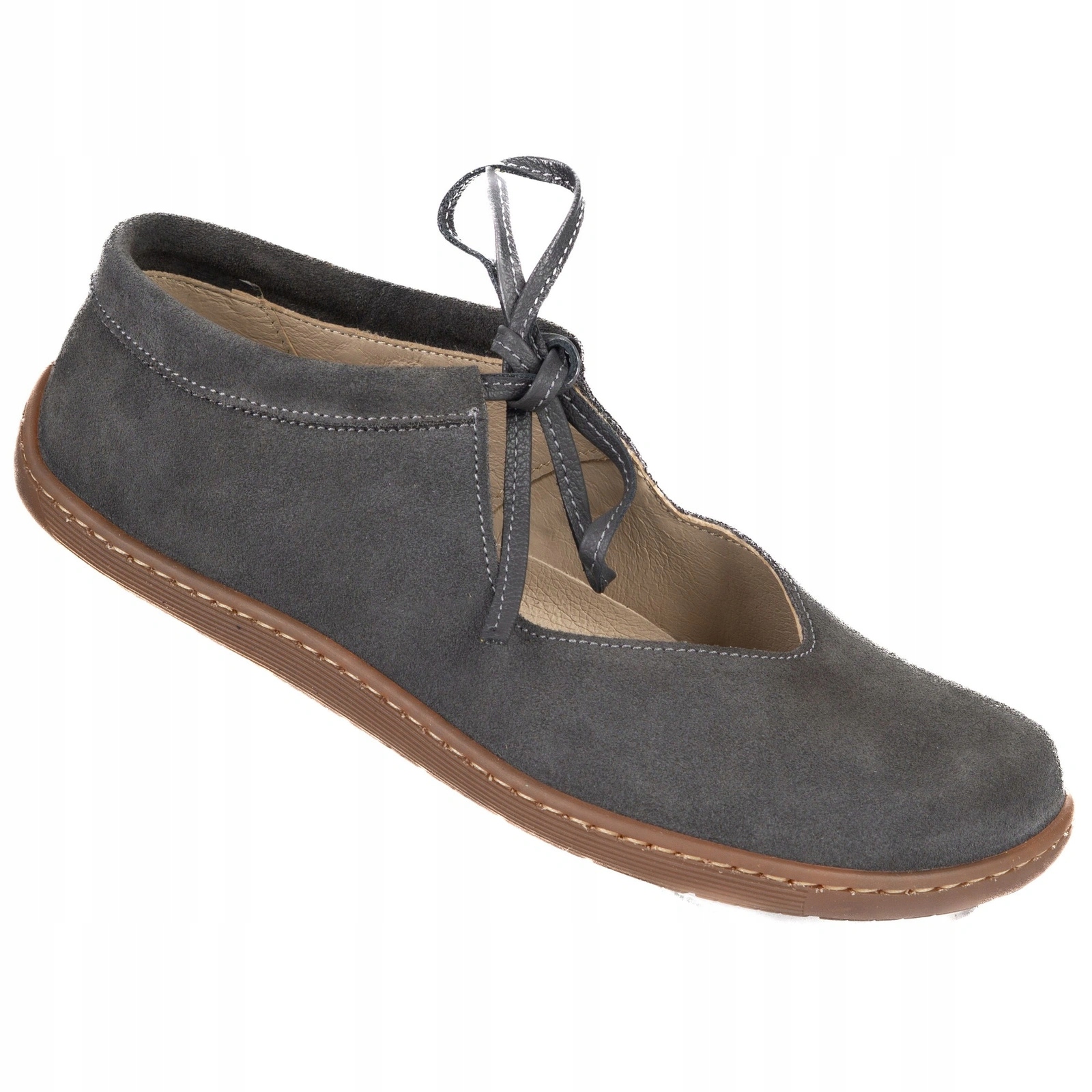 Kožené barefoot boty Olivier Classic Lace 1317 šedý velur 42