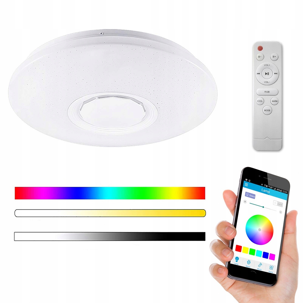 Lampa stropní svítidlo Led Rgb Barevný Bluetooth reproduktor 60W Dálkový Ovladač Aplikace