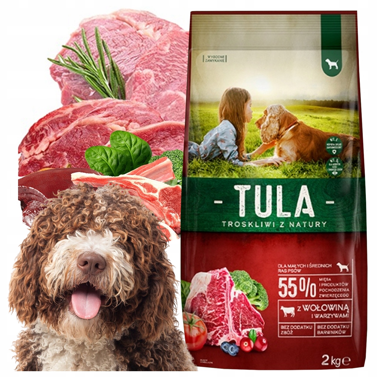 SUCHA KARMA TULA DLA PSA WOŁOWINA 2 KG BEZ DODATKU ZBÓŻ 55 % MIĘSA