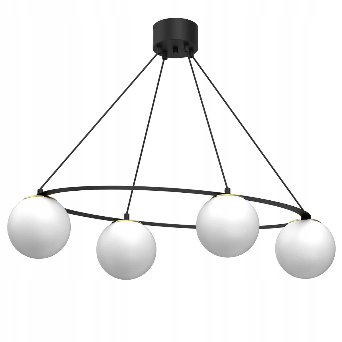 Závěsná lampa černá zlatá 4 skleněné bílé koule do obývacího pokoje 85 cm Luminex