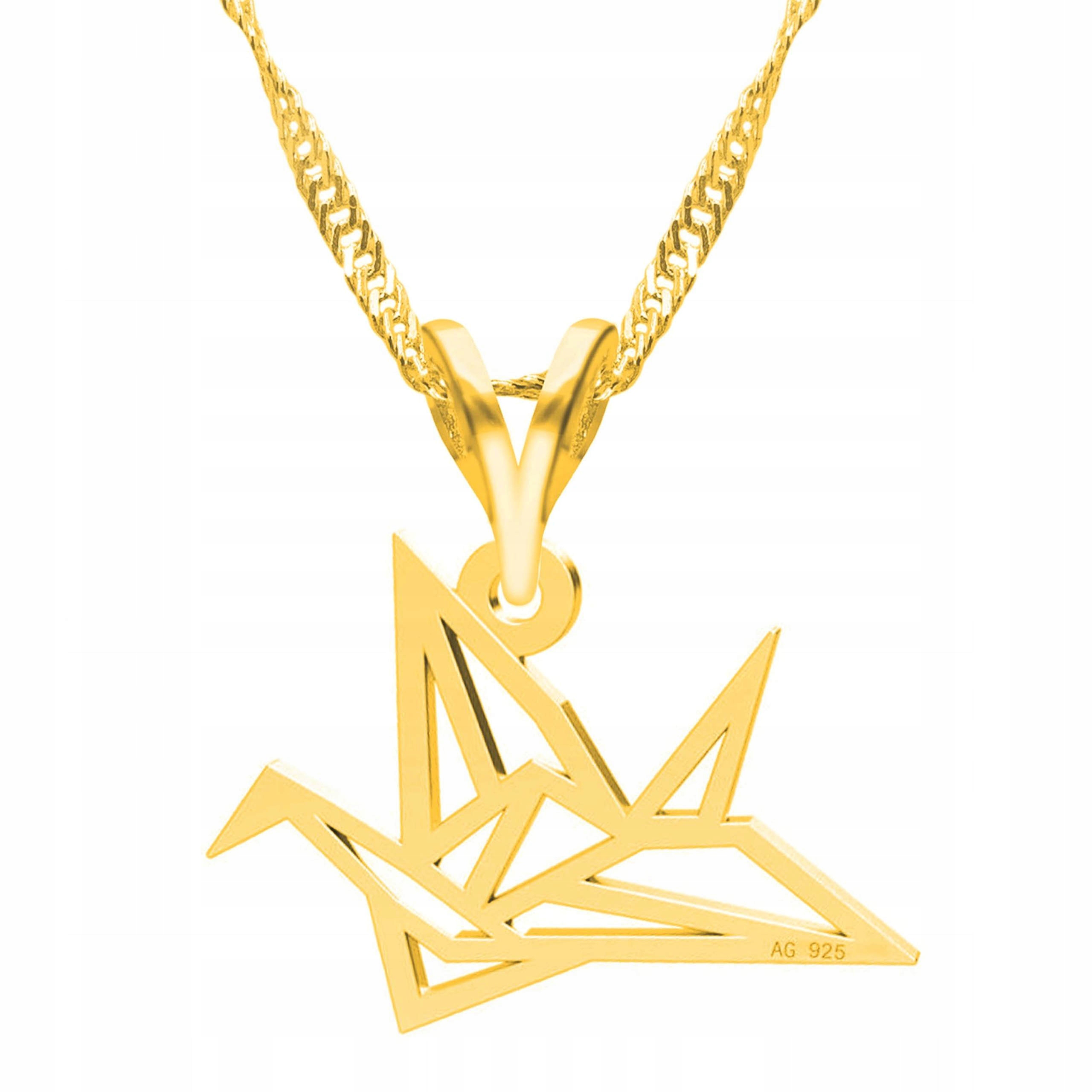 Zlatý náhrdelník s ptáčkem Origami Papírový Bird Ptáček Stříbro 925