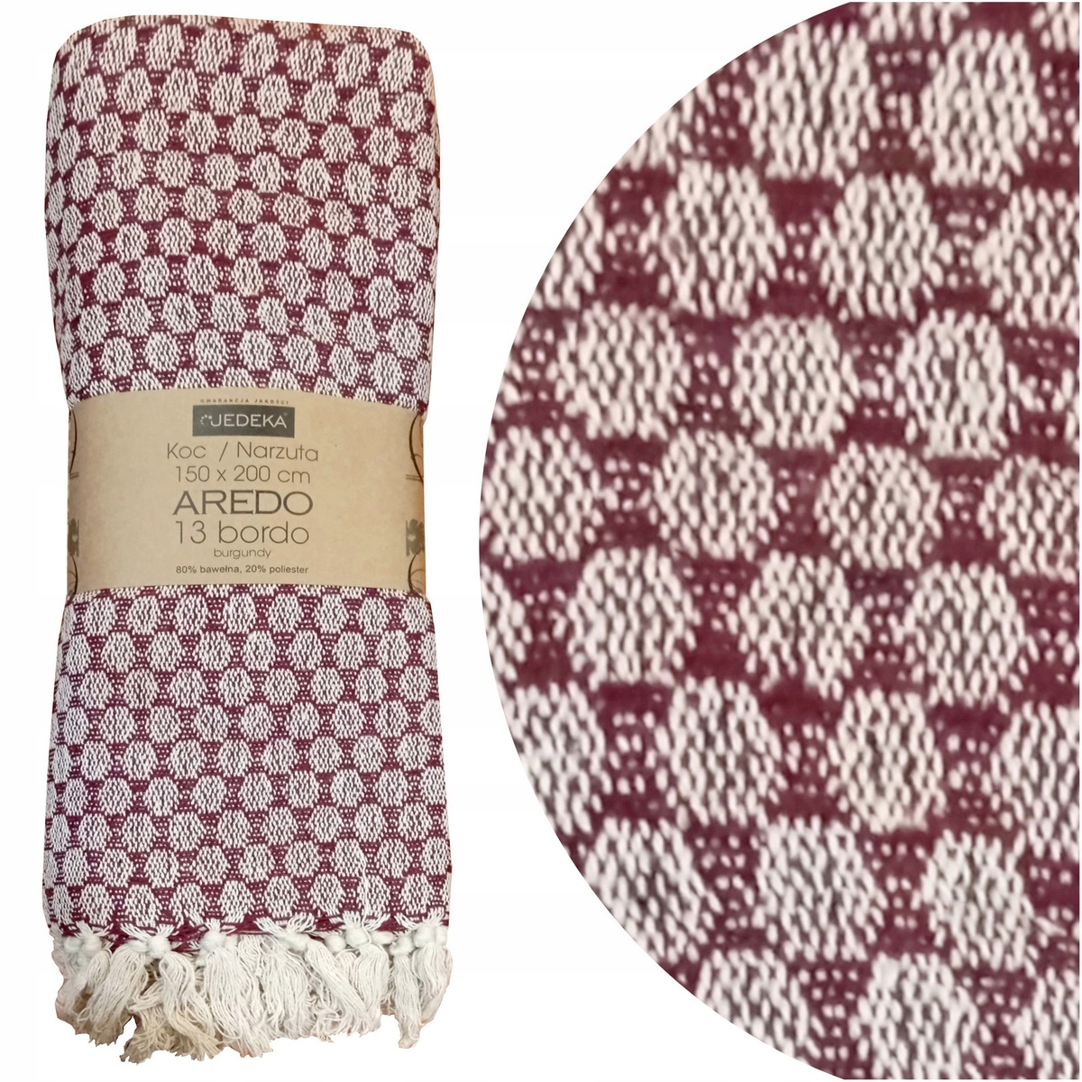 Koc 150x200 Bavlněný dekorační přehoz s boho třásněmi Aredo