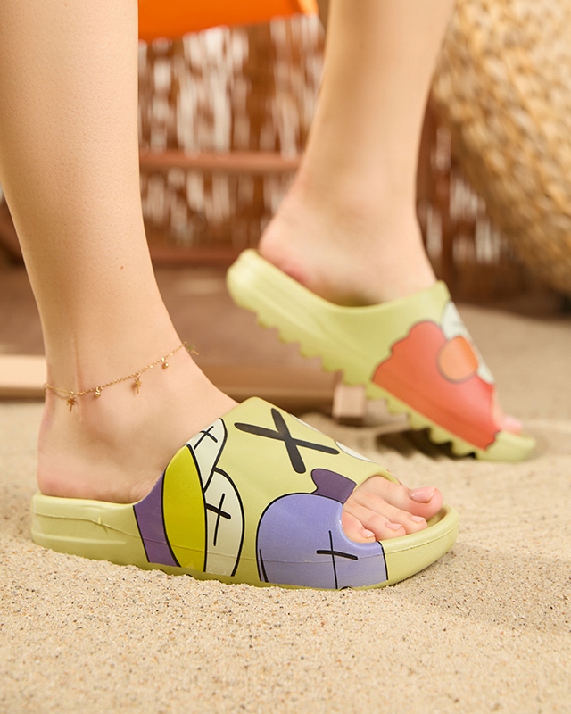 ZIELONE DAMSKIE KLAPKI Z PRINTEM ELMINO 37 Materiał wkładki guma