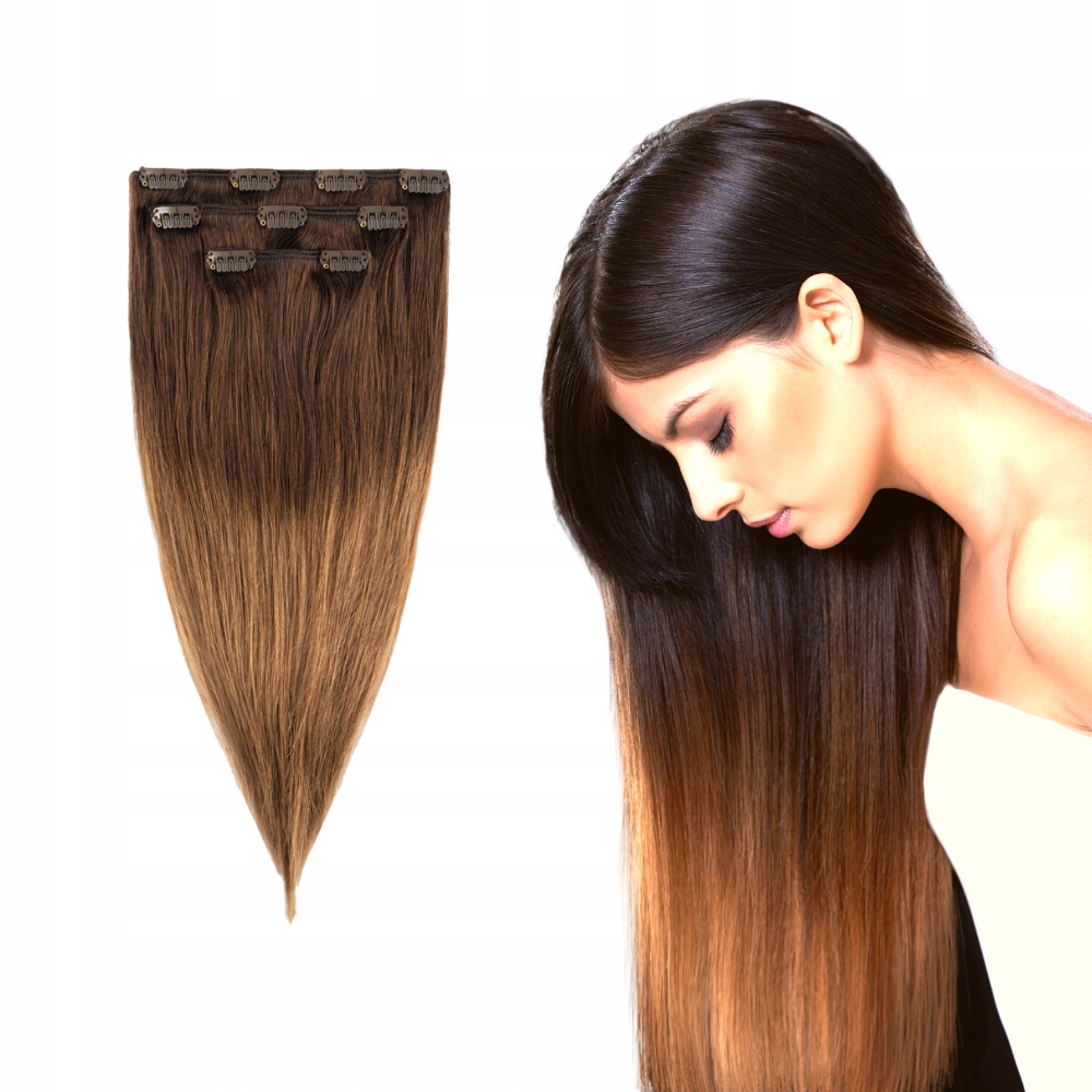 Přírodní Vlasy Clip In 53 cm 3 pásky ombre #T4/8
