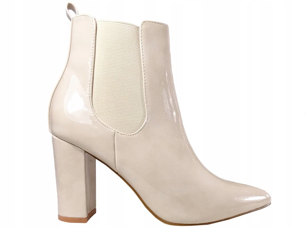 Tělové lakované dámské kotníkové boty na podpatku 39