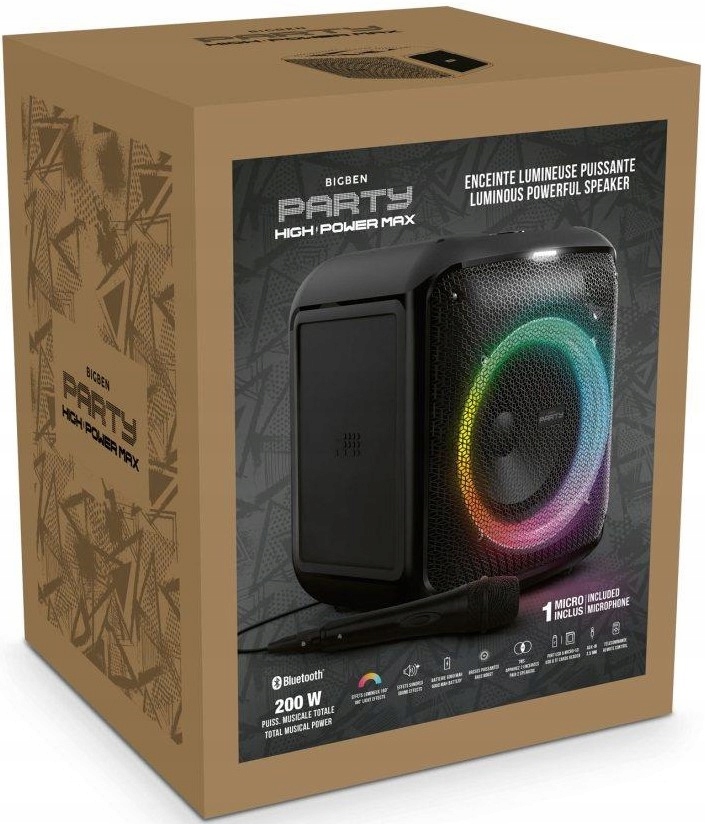 Big Ben Głośnik Bluetooth Mikrofon Party Cube Karaoke Podświetlenie 200W EAN (GTIN) 3499550388367
