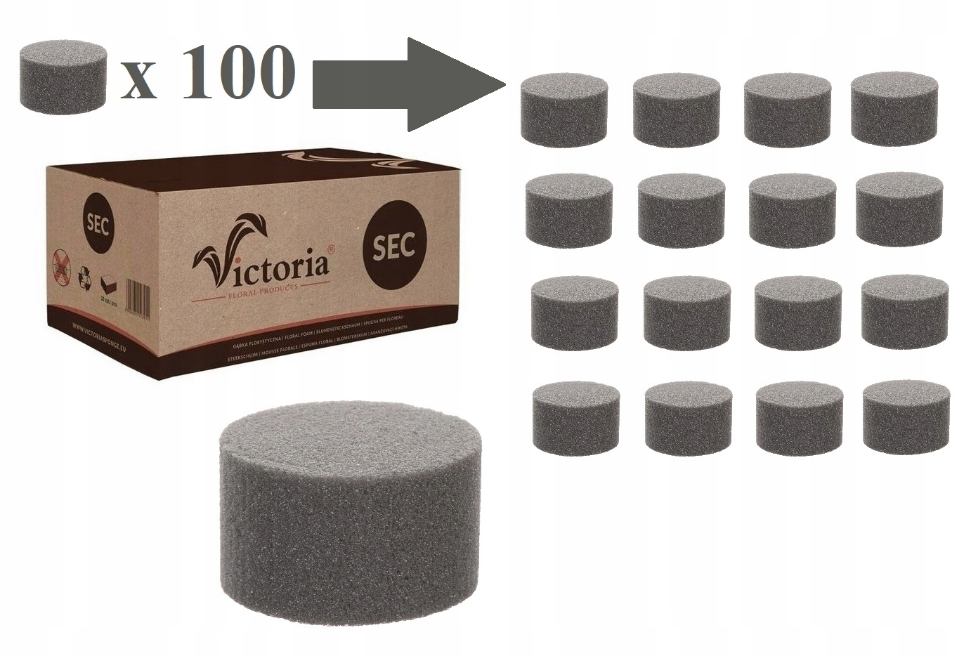 100 x Houbička suchá Cylinder na umělé květiny Celý karton Victoria