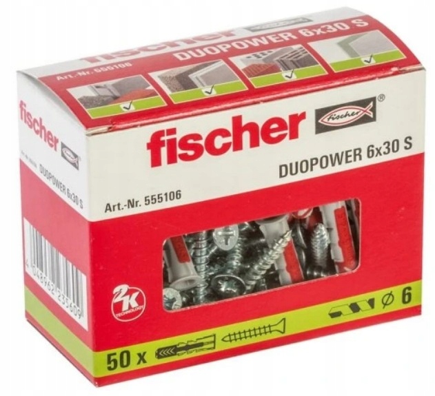 

Fischer kołek z wkrętem duopower 6x30 S 50 sztuk