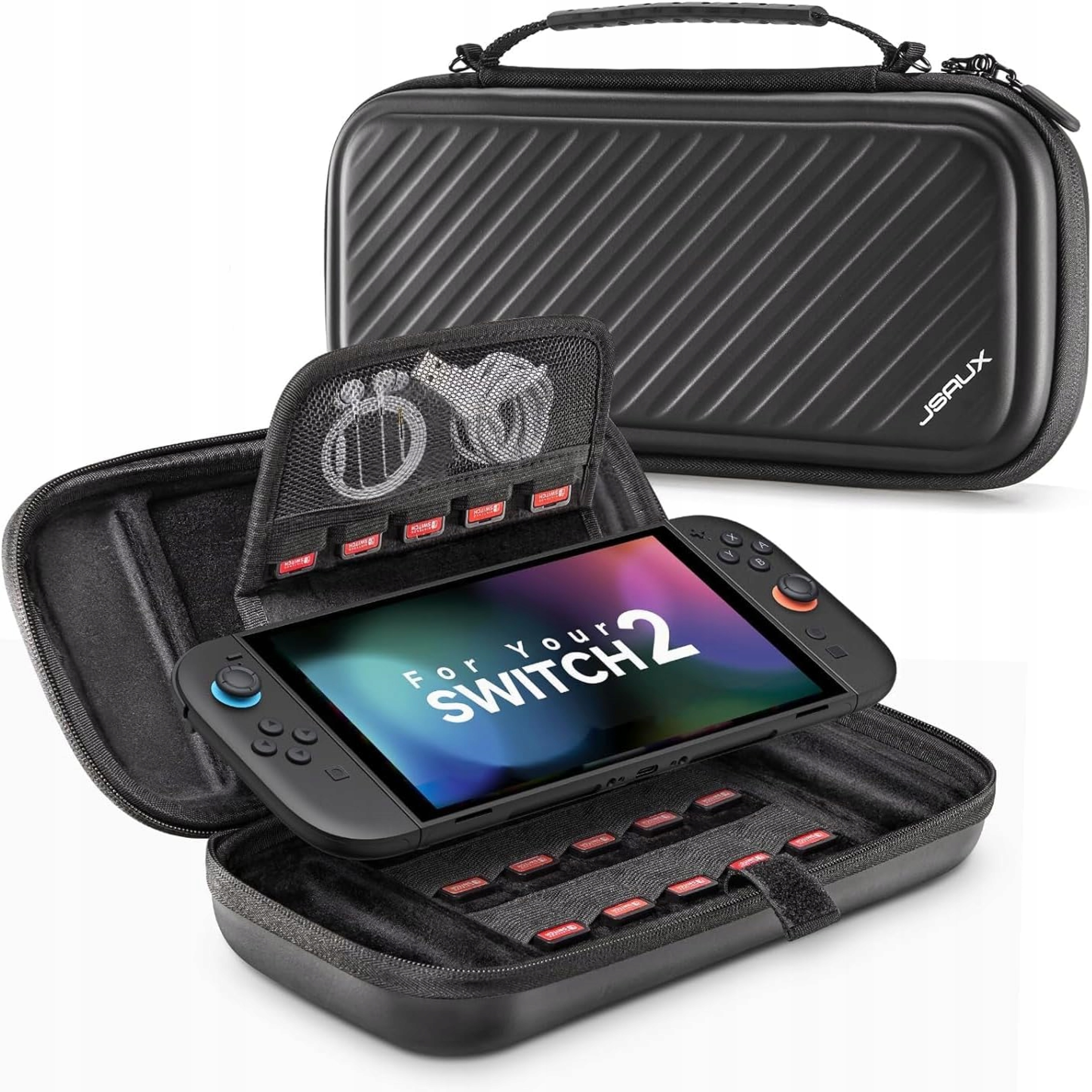 ETUI WZMACNIANE CZARNE do Nintendo Switch 2 TWARDE PASEK NA RAMIĘ JSAUX
