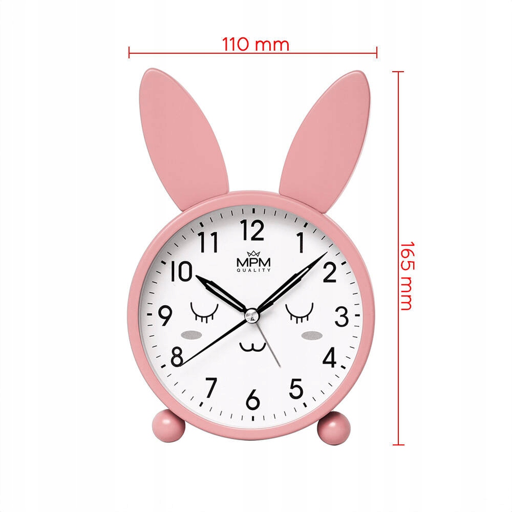 PASTELOWY BUDZIK DZIECIĘCY KRÓLIK MPM C01.4370.23 ALARM PODŚWIETLENIE Zasilanie baterie