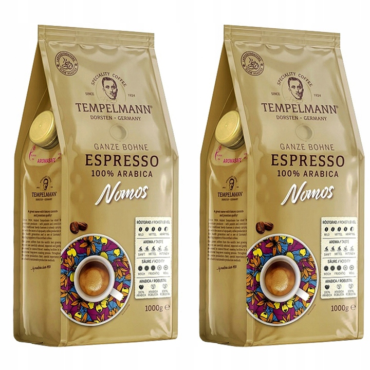 Kawa ziarnista Tempelmann Nomos 100% Arabica Espresso 2x1kg
