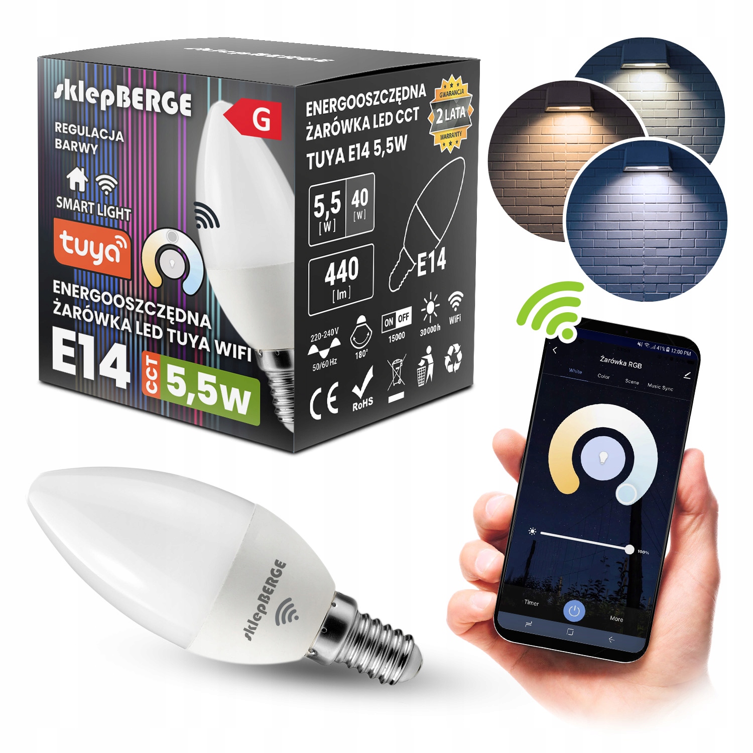 

Żarówka Led Smart E14 5,5W Ww-nw-cw Wi-Fi Tuya Cct