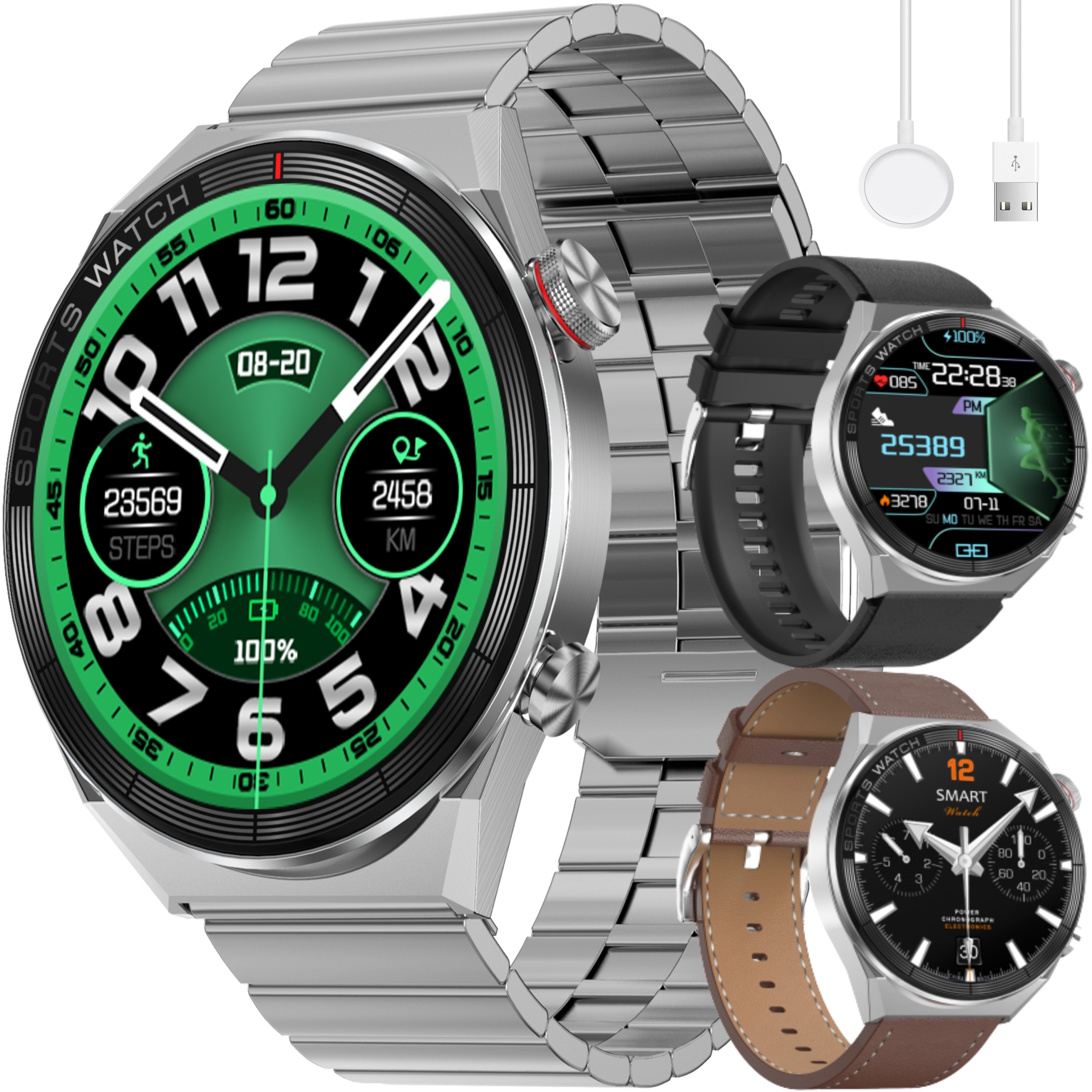 

Zegarek męski Smartwatch 454x454 Rozmowy 3 Paski