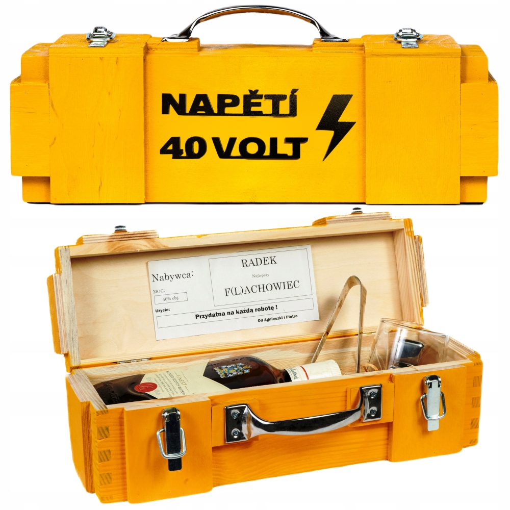 Poděkování pro elektrikáře Napětí 40 voltů krabička na láhev dárek