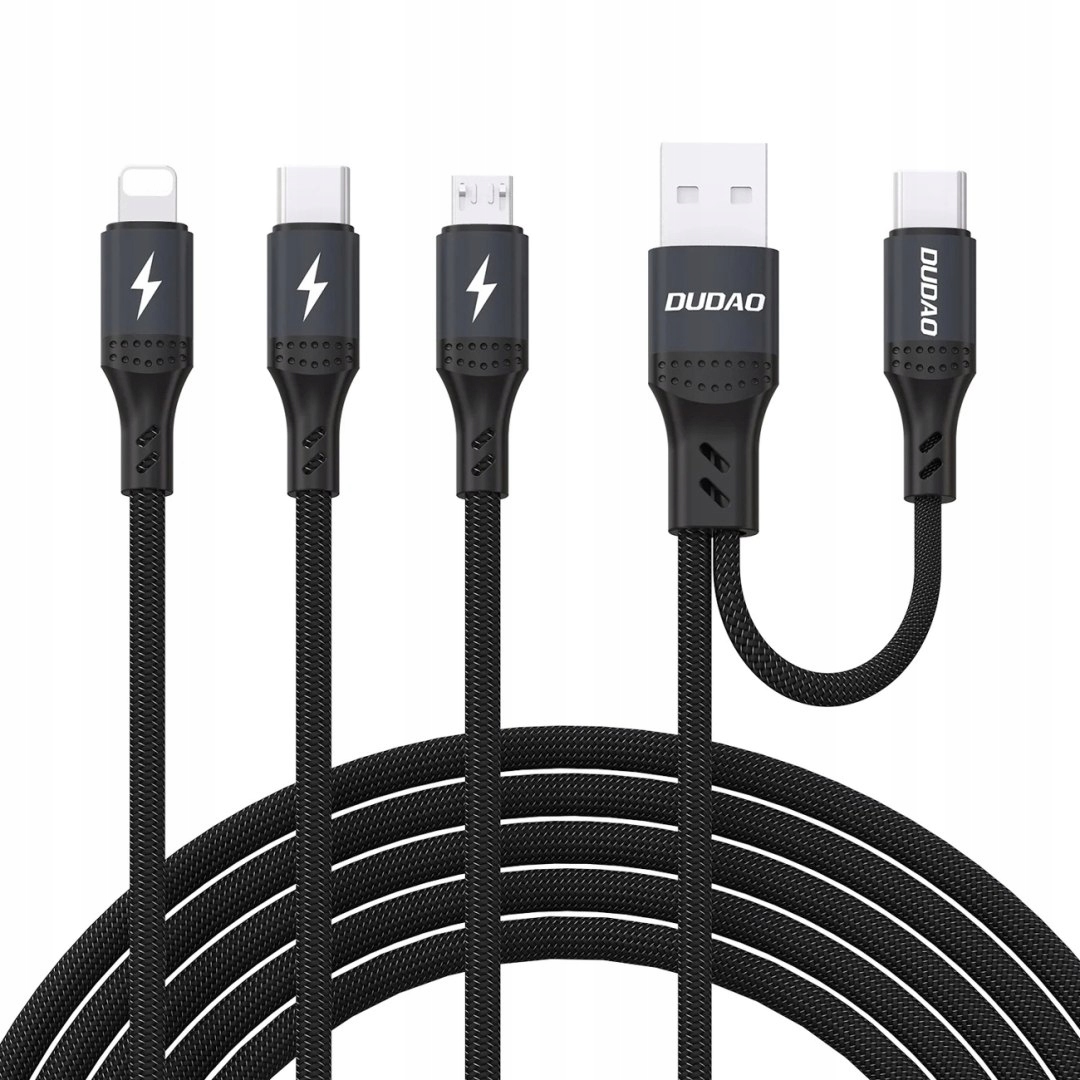 Kabel Dudao L3W Usb-a/usb-c do Lightning/USB-C/MicroUSB 66W czarny