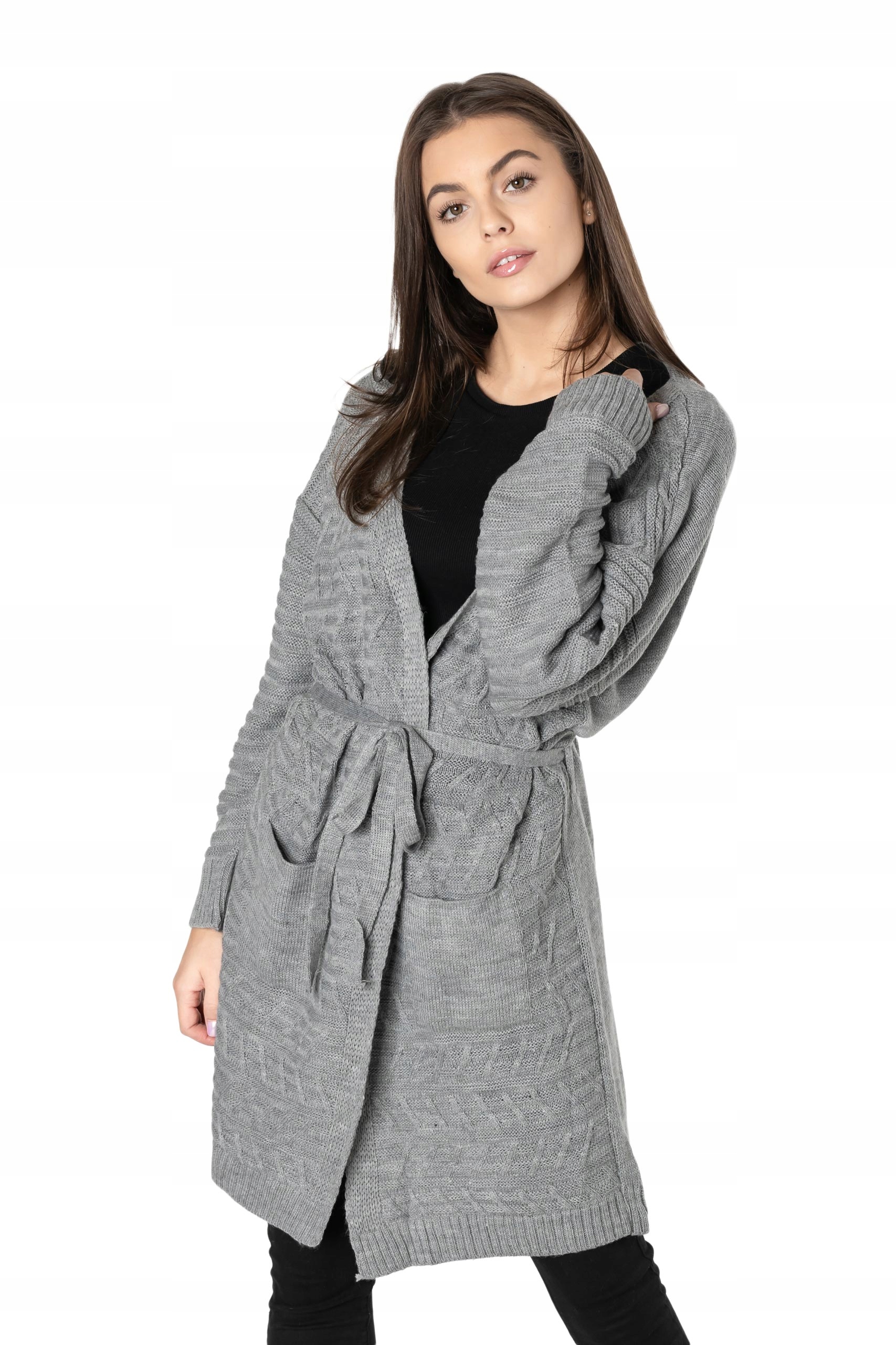 

Długi Sweter Damski Kardigan Narzutka Pasek SD04-8