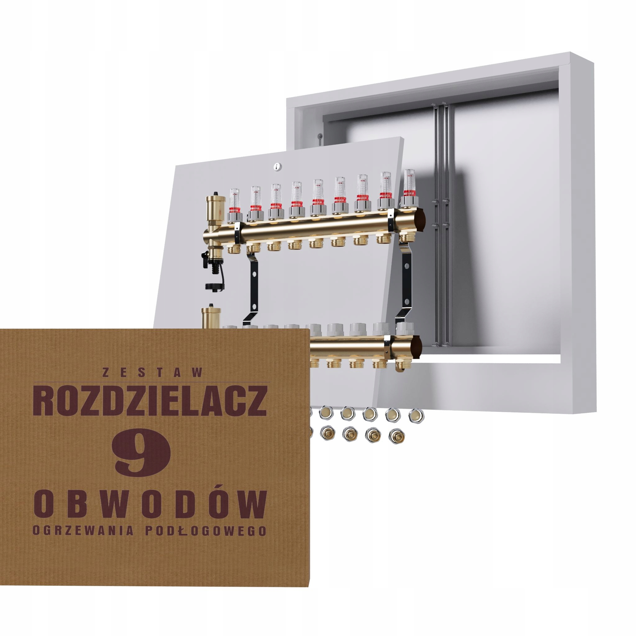 Rozdělovač pro podlahovou krytinu, 9 podlahové vytápění, nástěnný box Pex