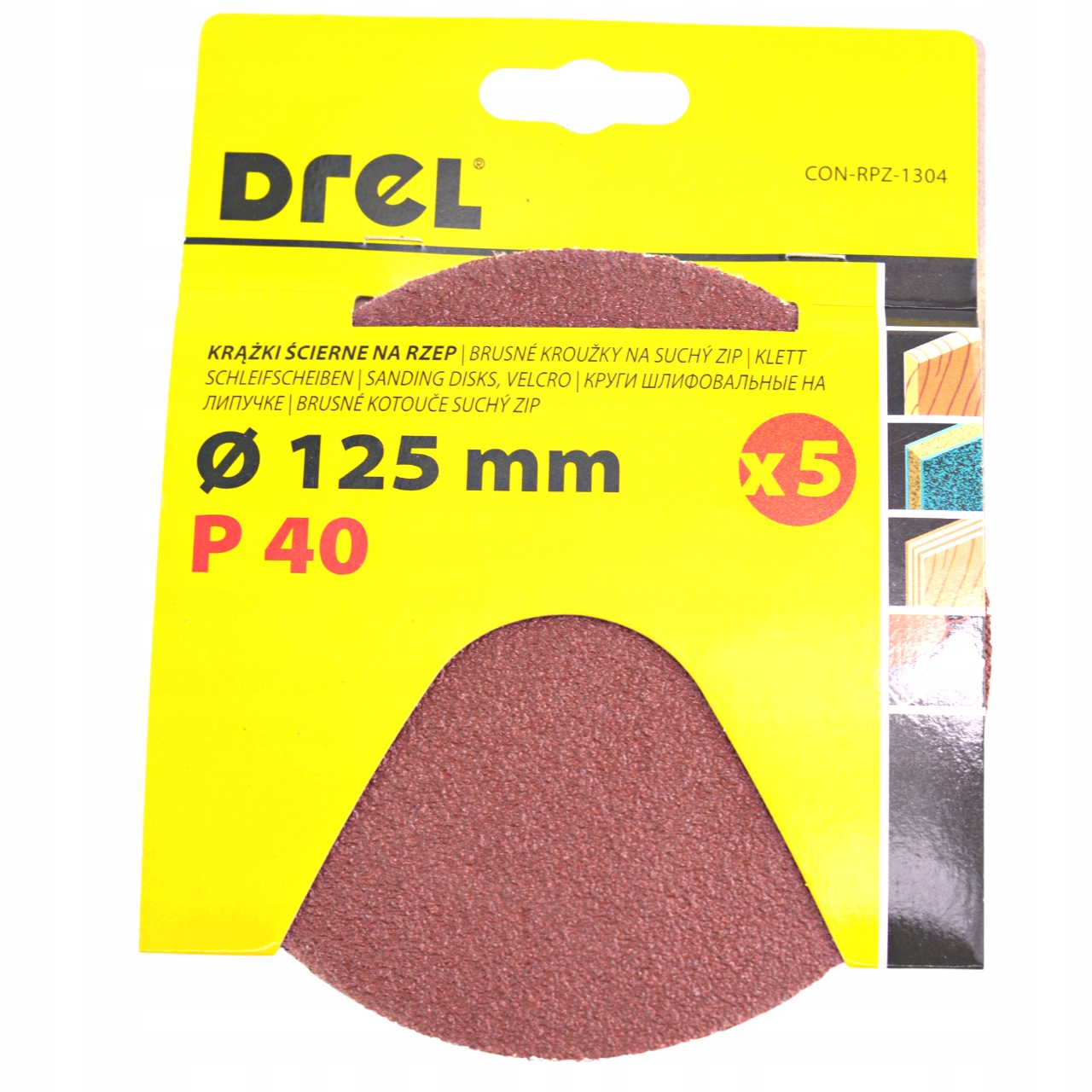 PAPIER ŚCIERNY NA RZEP KRĄŻKI 125mm P40 - 5szt