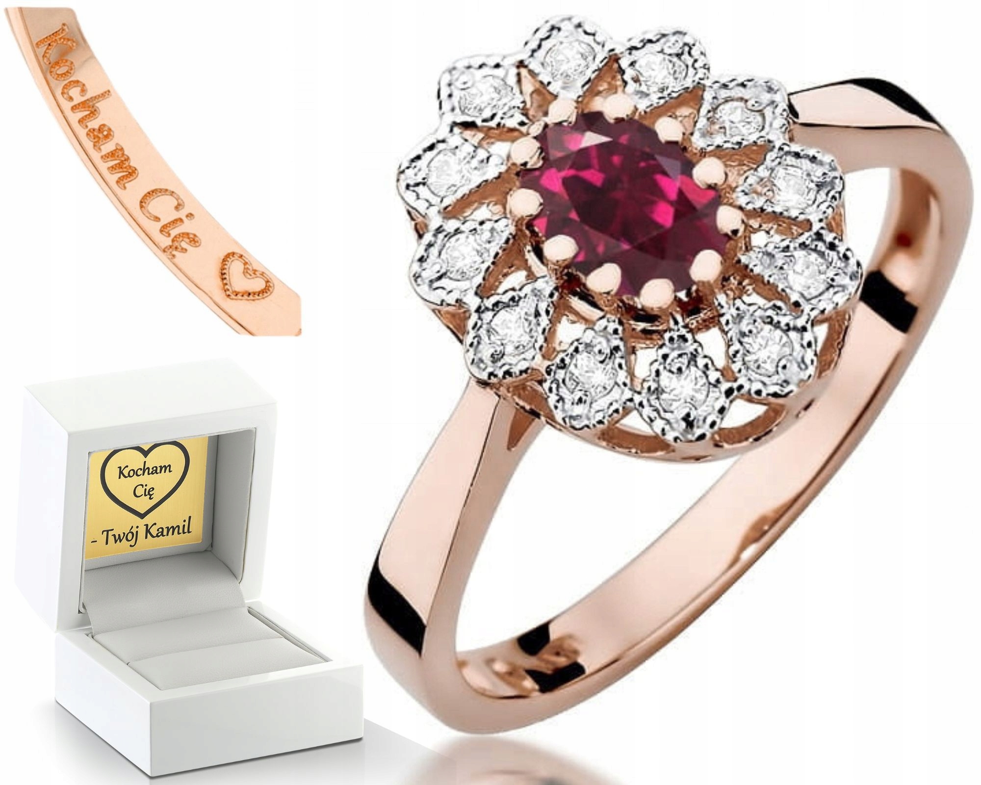 Zásnubní Prstýnek S Rodolitem A Brilianty, Růžové Zlato, Gravírování 585