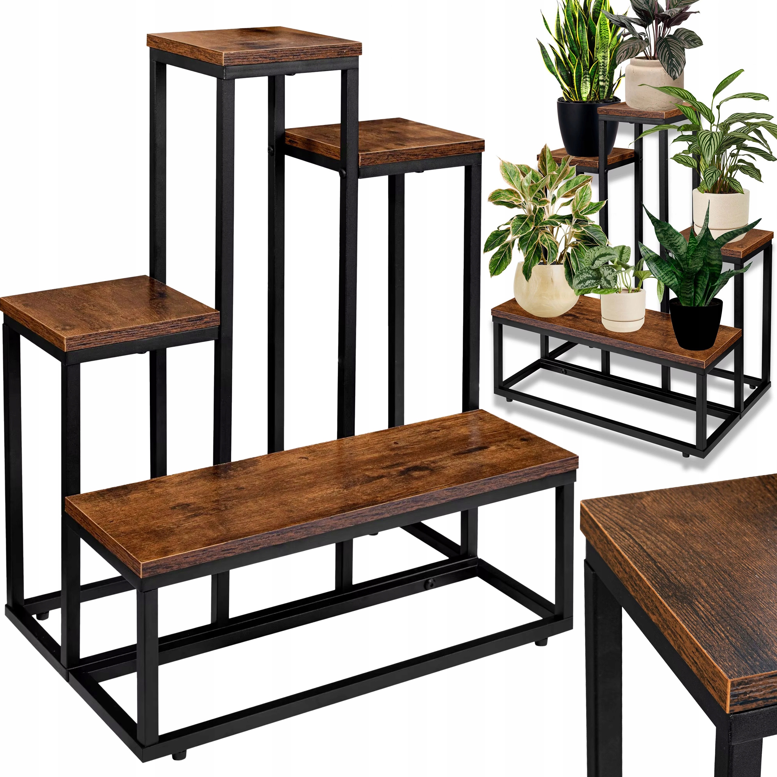 KWIETNIK STOJĄCY PODŁOGOWY METAL STOJAK NA KWIATY DONICZKI LOFT 4 PÓŁKI