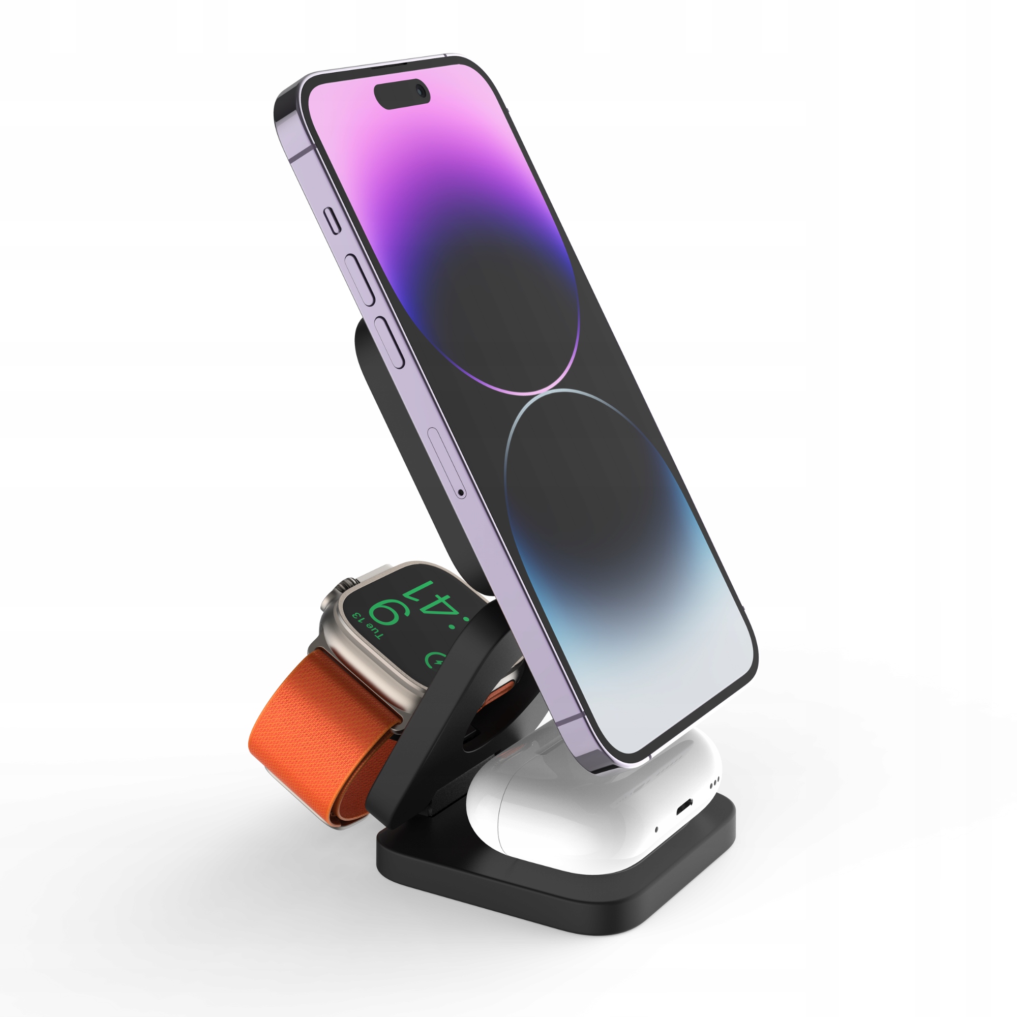 3v1 skládací bezdrátová magnetická Magsafe nabíječka E310 železně šedá