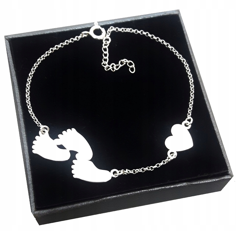 

Bransoletka trzy stópki dziecka serce grawer 925