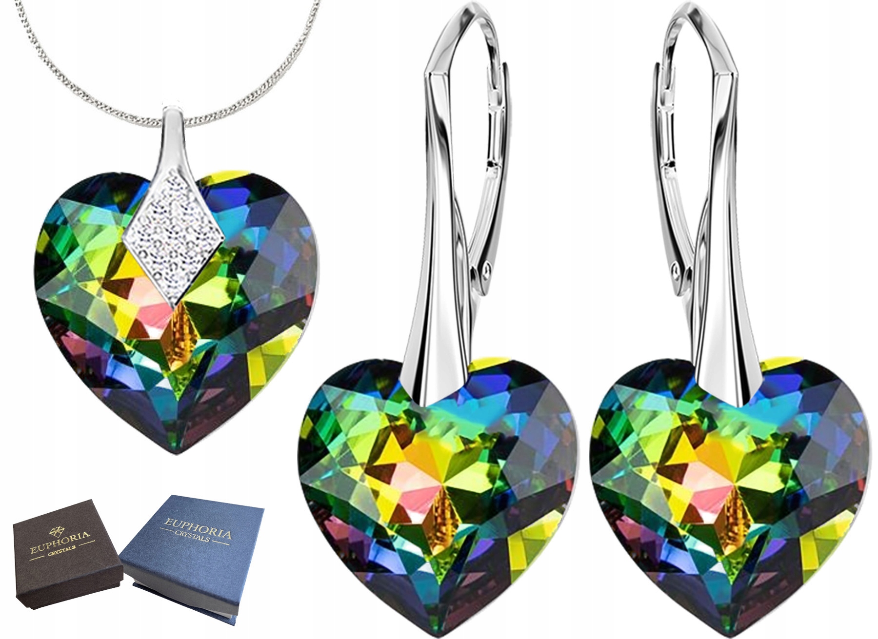 Stříbrné Náušnice Náhrdelník s přívěskem Stříbro 925 Komplet pro ženy