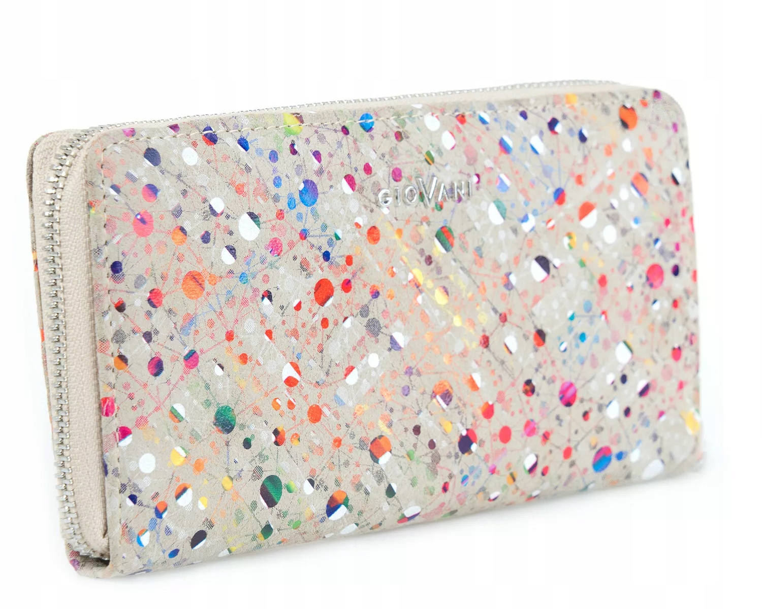 Dámská velká kožená peněženka Adele Giovani Rfid, zip, puntíky, béžová barva