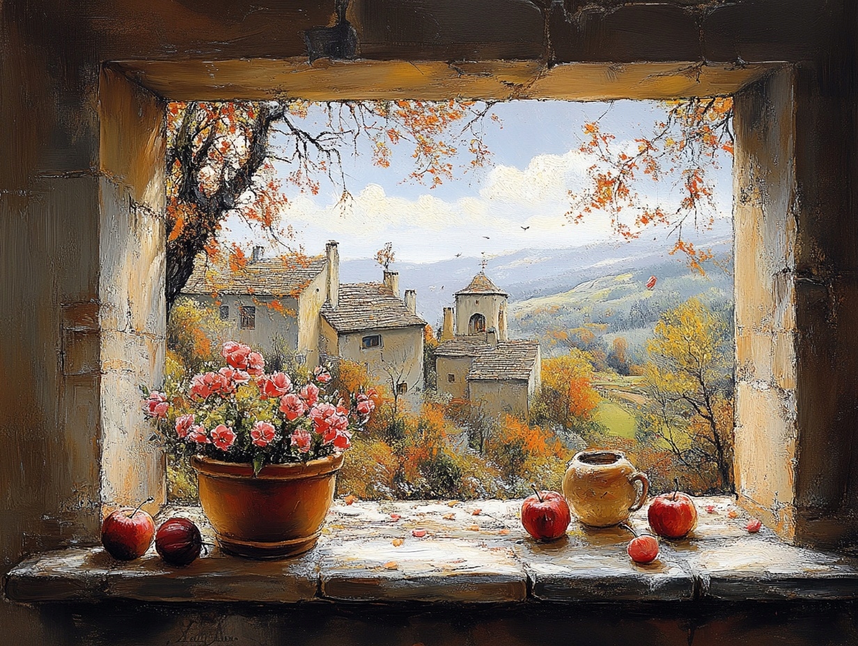 Obraz Na Plátně Canvas Okno Terasa Pohled Léto Krajina Hory Město 80x60