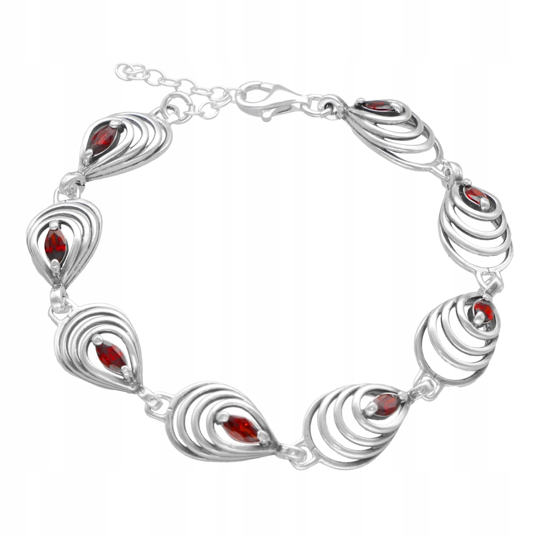Náramek spirálové slzy s vínovými zirkony stříbro