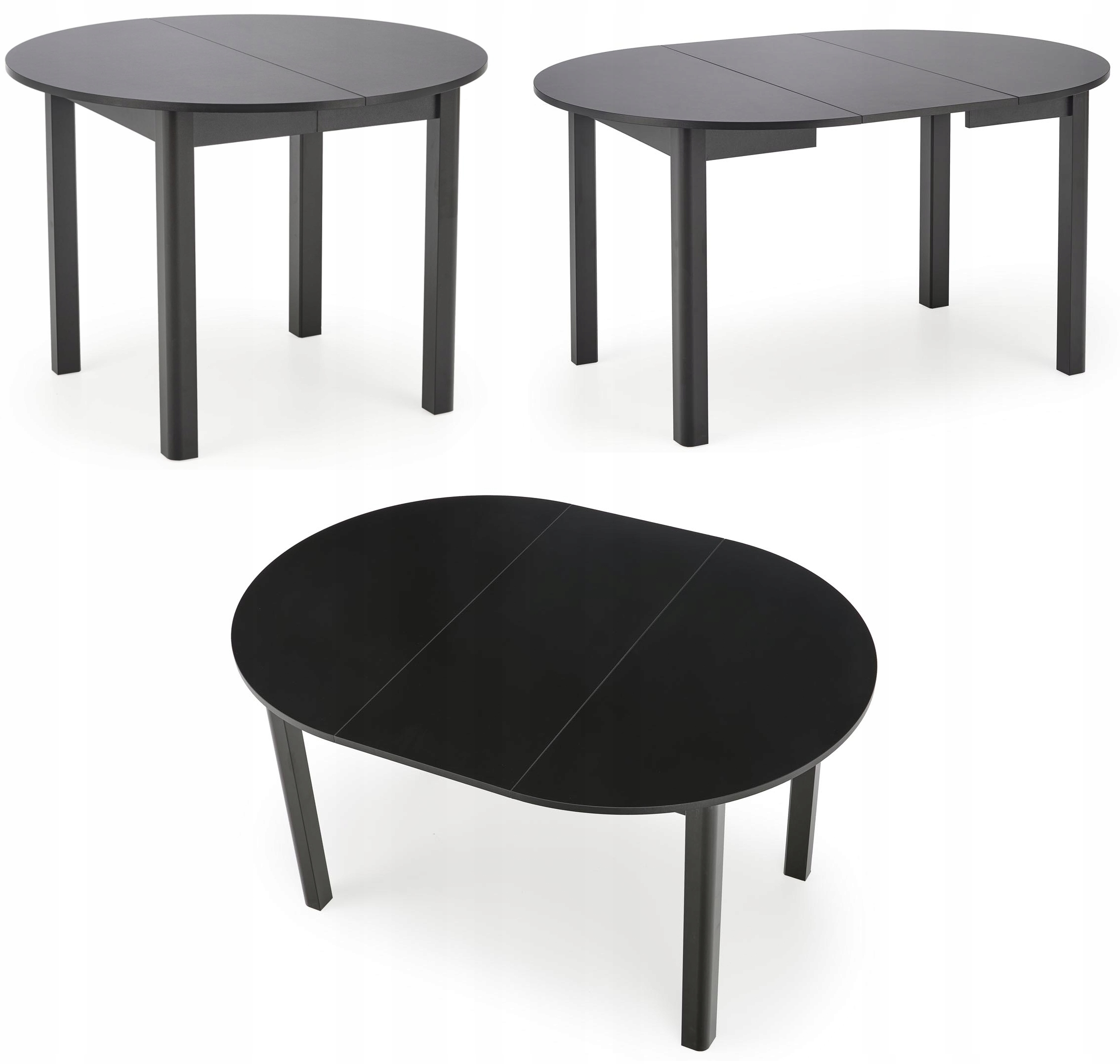 Stół Rozkładany okrągły Czarny Ringo fi-102 cm Halmar