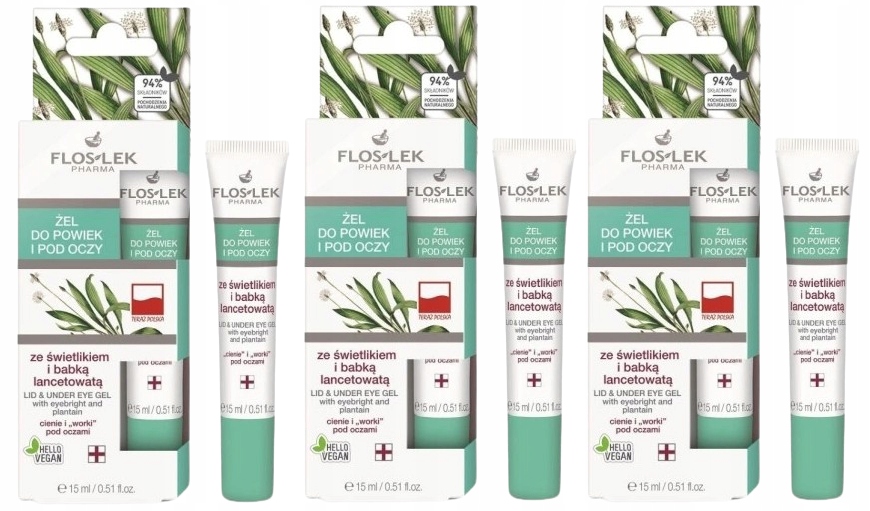 3 x FlosLek ŻEL DO POWIEK I POD OCZY ZE ŚWIETLIKIEM Worki pod oczami